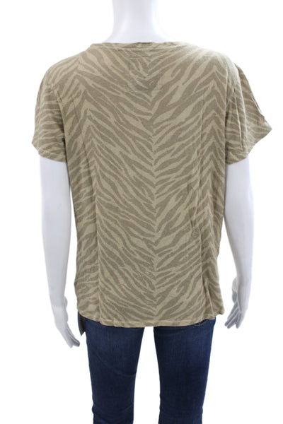 Mother Womens Jersey T Shirt Beige Animal Print Short Sleeve Size L