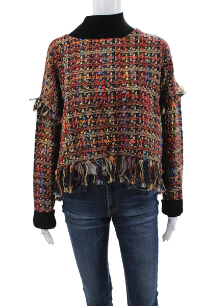 Zara Women Pullover Sweater High Neck Long Sleeve Plaid Multicolor Size S