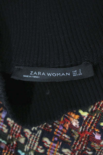 Zara Women Pullover Sweater High Neck Long Sleeve Plaid Multicolor Size S