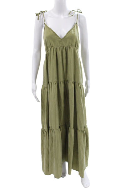Unsubscribed Womens Maxi Silk V Neck Sleeveless Green Bohemian Dress Size 6