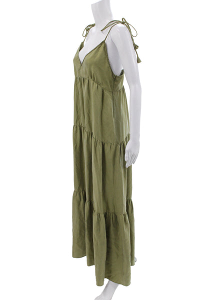 Unsubscribed Womens Maxi Silk V Neck Sleeveless Green Bohemian Dress Size 6
