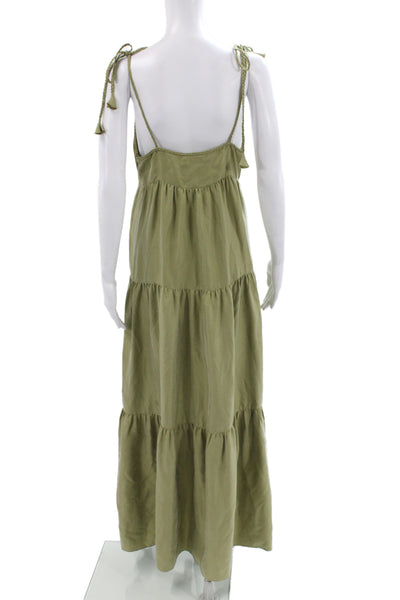 Unsubscribed Womens Maxi Silk V Neck Sleeveless Green Bohemian Dress Size 6