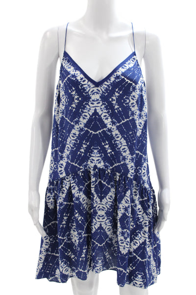Rebecca Taylor Women Silk Tie Dye Slip Dress Blue V Neck Size 4