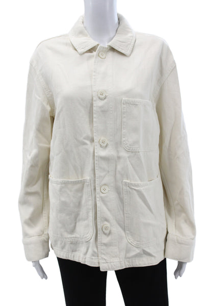 Zara Women Basic Jacket Ivory Cotton Button Long Sleeve Size S