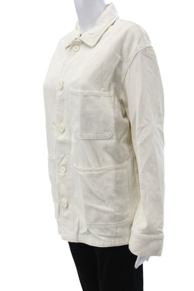 Zara Women Basic Jacket Ivory Cotton Button Long Sleeve Size S