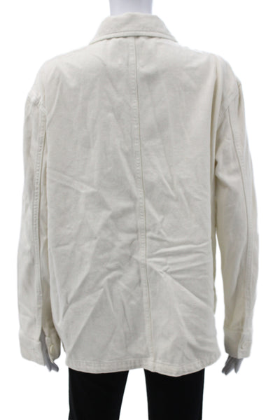 Zara Women Basic Jacket Ivory Cotton Button Long Sleeve Size S