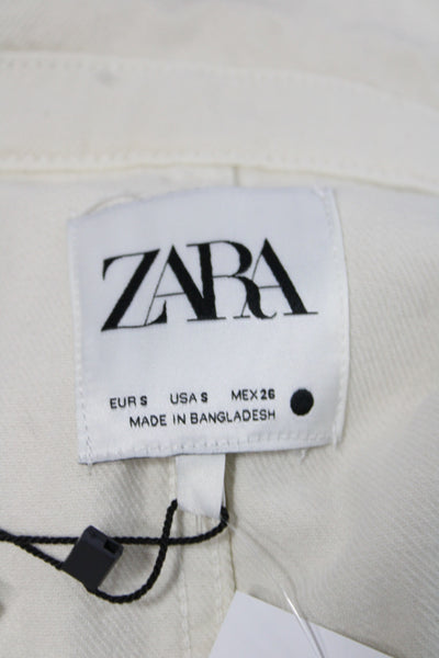 Zara Women Basic Jacket Ivory Cotton Button Long Sleeve Size S