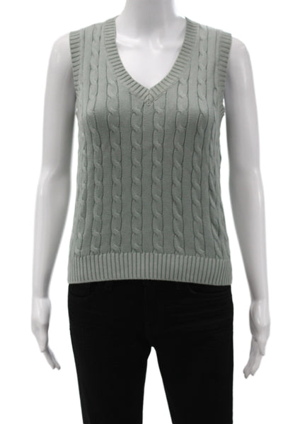 John Galt Women Green V-Neck Sleeveless Vest Sweater 100% Cotton Size S