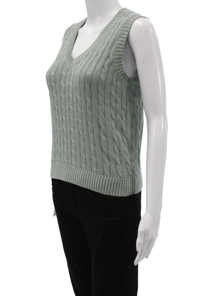 John Galt Women Green V-Neck Sleeveless Vest Sweater 100% Cotton Size S