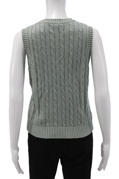 John Galt Women Green V-Neck Sleeveless Vest Sweater 100% Cotton Size S