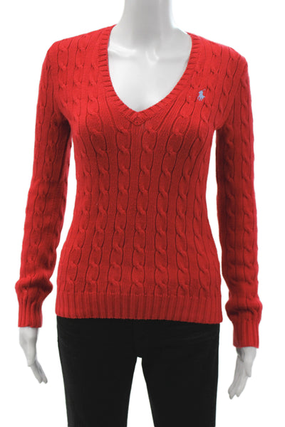 Ralph Lauren Sport Womens Pullover V-Neck Red 100% Cotton Size S