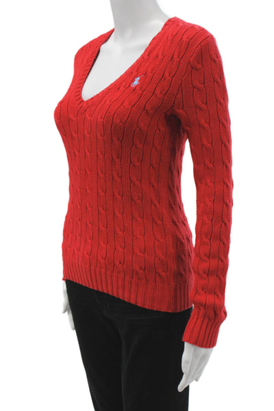 Ralph Lauren Sport Womens Pullover V-Neck Red 100% Cotton Size S