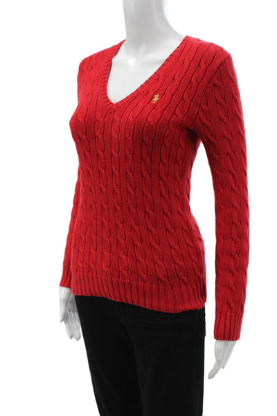 Ralph Lauren Sport Womens Red V-Neck Cotton Pullover Sweater Long Sleeve Size S