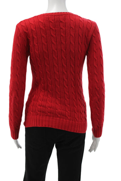 Ralph Lauren Sport Womens Red V-Neck Cotton Pullover Sweater Long Sleeve Size S