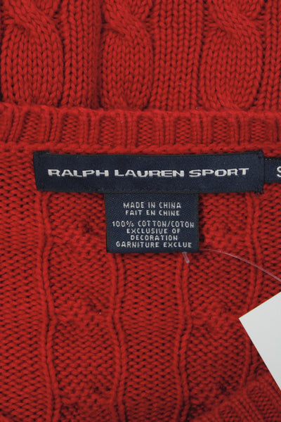 Ralph Lauren Sport Womens Red V-Neck Cotton Pullover Sweater Long Sleeve Size S