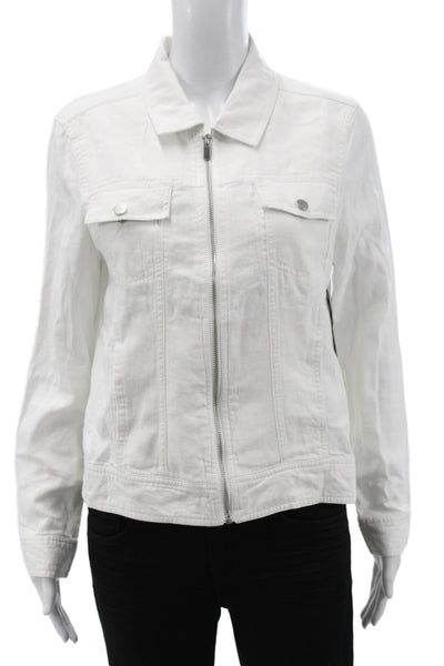 Rachel Zoe Womens Basic Jacket White 55% Linen Zip Long Sleeve Size M