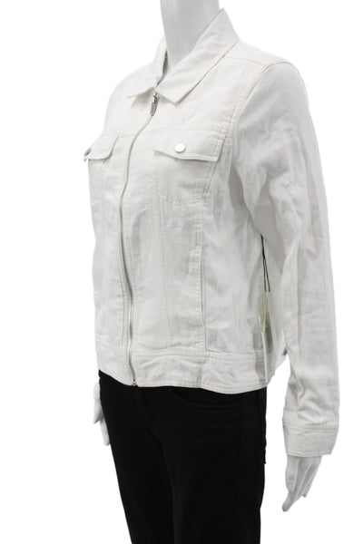 Rachel Zoe Womens Basic Jacket White 55% Linen Zip Long Sleeve Size M