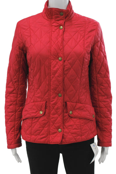 Barbour Womens Quilted Jacket Red Argyle Polyester Snap Closure Size 6