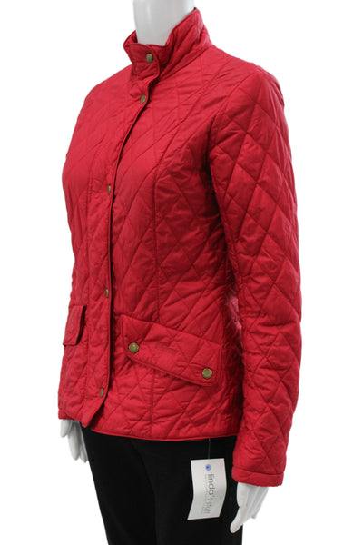 Barbour Womens Quilted Jacket Red Argyle Polyester Snap Closure Size 6