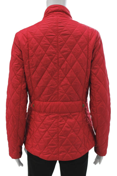 Barbour Womens Quilted Jacket Red Argyle Polyester Snap Closure Size 6
