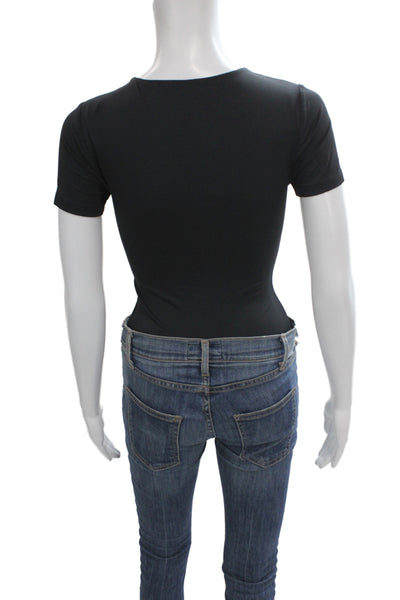 Babaton Womens Shaping Bodysuit Black Short Sleeve Round Neck Size S