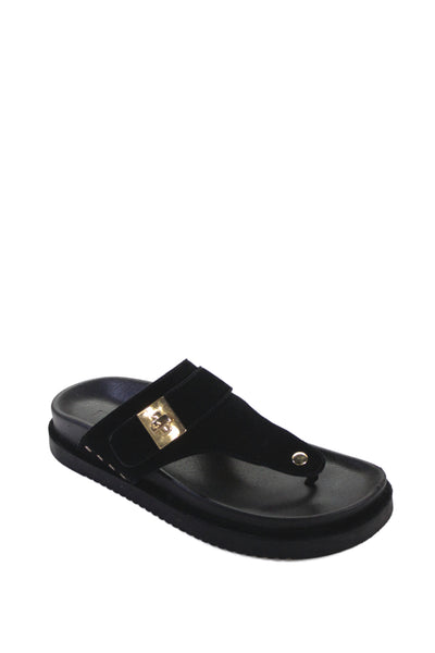 Steve Madden Womens Turnlock Suede T Strap Sandals Black Size 6.5