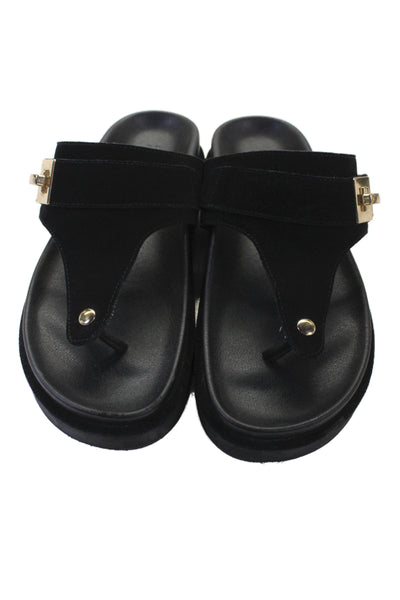 Steve Madden Womens Turnlock Suede T Strap Sandals Black Size 6.5