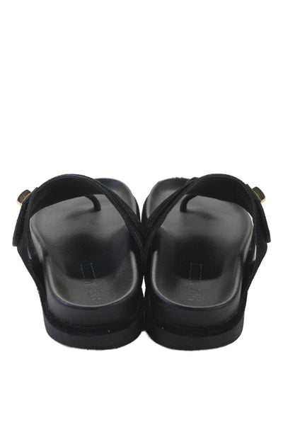 Steve Madden Womens Turnlock Suede T Strap Sandals Black Size 6.5