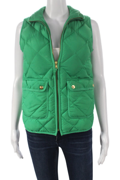 J Crew Womens Puffer Vest Green Argyle Polyester Snap Size 2XS