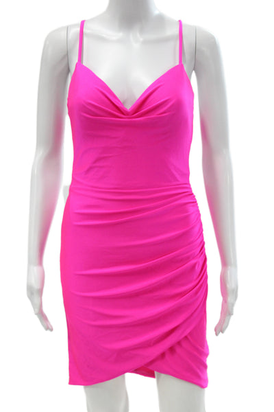 La Femme Women Bodycon Dress Pink Sleeveless Cowl Neck Mini Zip Size 2