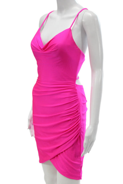 La Femme Women Bodycon Dress Pink Sleeveless Cowl Neck Mini Zip Size 2