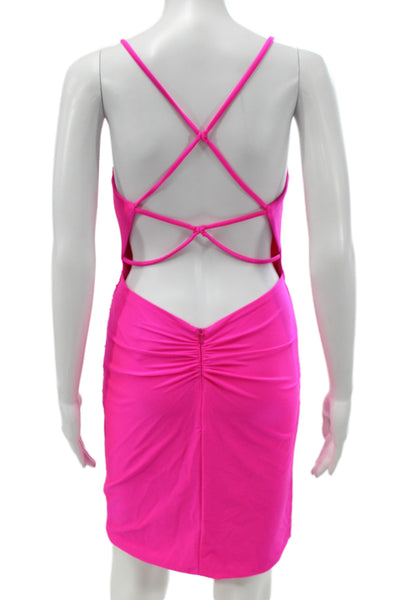 La Femme Women Bodycon Dress Pink Sleeveless Cowl Neck Mini Zip Size 2