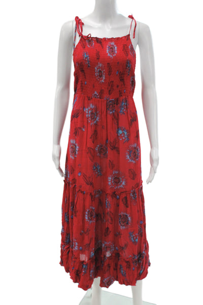 Intimately Free People Women Maxi Dress Red Floral Midi Sleeveless Size M