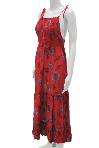 Intimately Free People Women Maxi Dress Red Floral Midi Sleeveless Size M