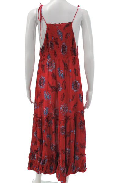 Intimately Free People Women Maxi Dress Red Floral Midi Sleeveless Size M