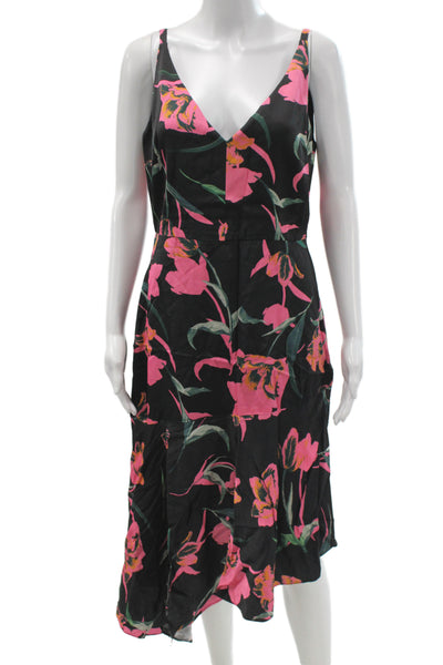 Milly Women Fit & Flare Black V-Neck Sleeveless Knee Length Dress Size 8