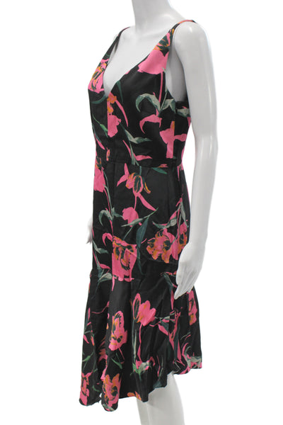Milly Women Fit & Flare Black V-Neck Sleeveless Knee Length Dress Size 8