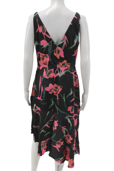 Milly Women Fit & Flare Black V-Neck Sleeveless Knee Length Dress Size 8