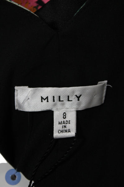 Milly Women Fit & Flare Black V-Neck Sleeveless Knee Length Dress Size 8