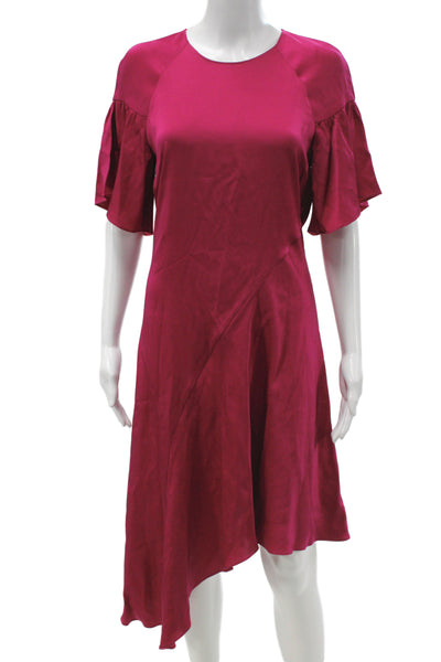 A.L.C. Womens Shift Dress Red Asymmetrical Hem Short Sleeve Zip Size 6