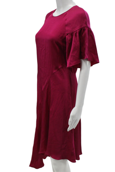 A.L.C. Womens Shift Dress Red Asymmetrical Hem Short Sleeve Zip Size 6