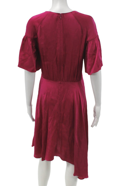 A.L.C. Womens Shift Dress Red Asymmetrical Hem Short Sleeve Zip Size 6