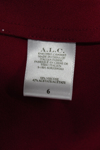 A.L.C. Womens Shift Dress Red Asymmetrical Hem Short Sleeve Zip Size 6