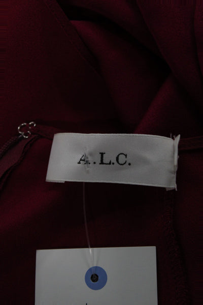 A.L.C. Womens Shift Dress Red Asymmetrical Hem Short Sleeve Zip Size 6