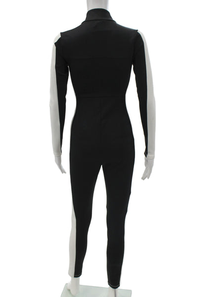 Michael Michael Kors Women Black Colorblock Mock Neck Catsuit Size XS