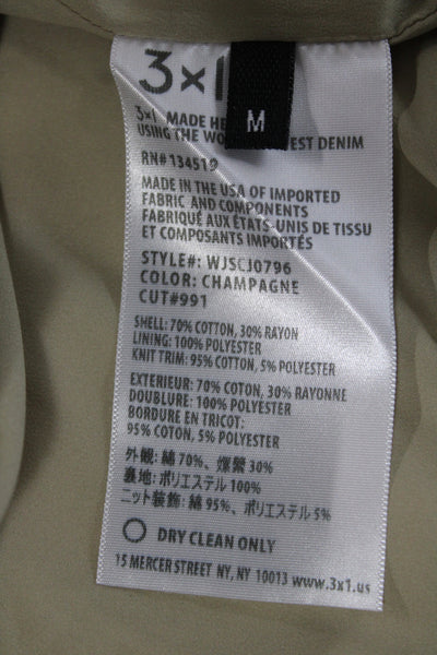 3x1 NYC Womens Bomber Jacket Beige Floral Zip 70% Cotton Size M