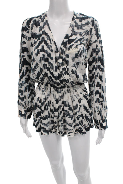 Blue Life Womens Romper Black Chevron V Neck Long Sleeve Rayon Size XS