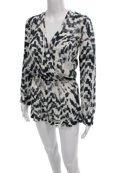 Blue Life Womens Romper Black Chevron V Neck Long Sleeve Rayon Size XS