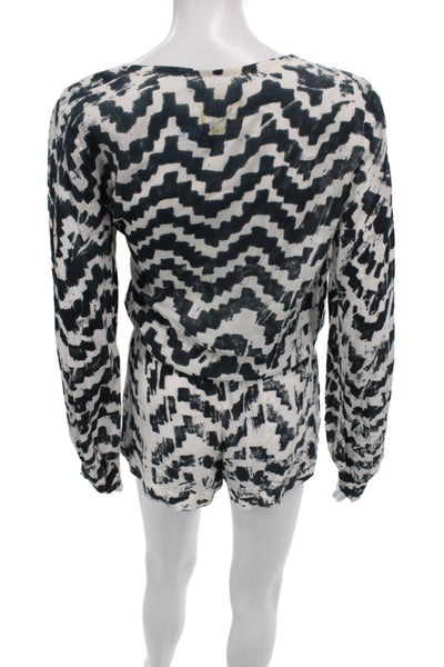 Blue Life Womens Romper Black Chevron V Neck Long Sleeve Rayon Size XS