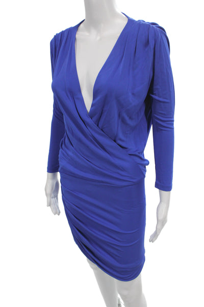 Slate & Willow Women Bodycon Blue Rayon Long Sleeve V-Neck Mini Dress Size S